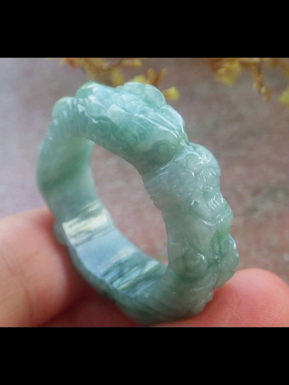 Certificate JADEITE Jade Green Ring exquisite Success business Dragon Size11.5